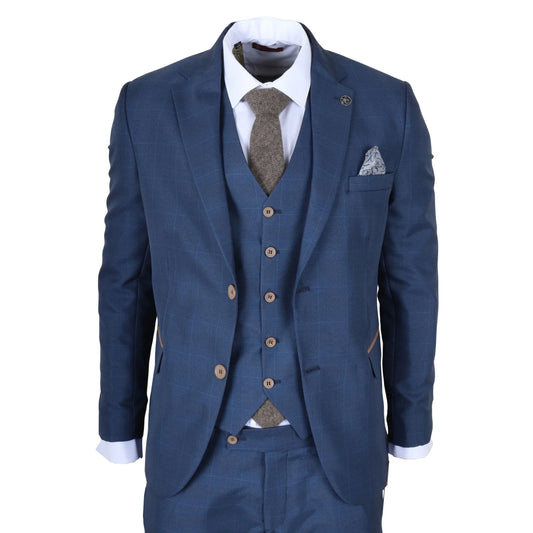 IM50 - Men's Blue Check 3 Piece Tailored Fit Suit