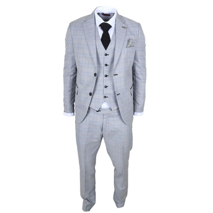 IM53 - Men's Grey Check 3 Piece Tailored Fit Suit
