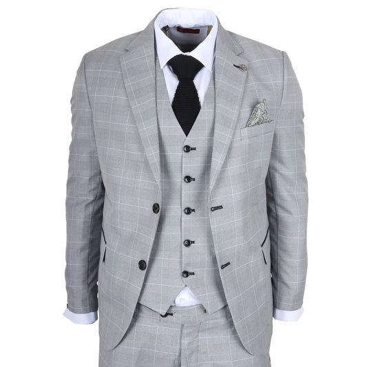 IM53 - Men's Grey Check 3 Piece Tailored Fit Suit