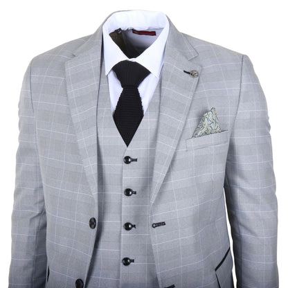 IM53 - Men's Grey Check 3 Piece Tailored Fit Suit