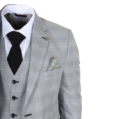IM53 - Men's Grey Check 3 Piece Tailored Fit Suit
