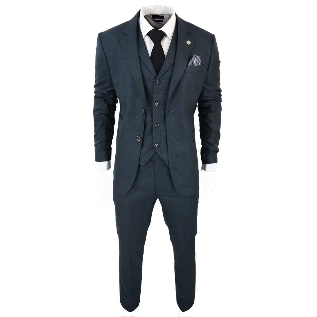 AK-07 - Men's 3 Piece Olive Check Suit