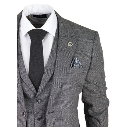 AK-10 - Men's Classic 3 Piece Suit Prince Of Wales Check Wedding