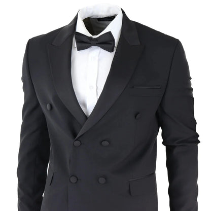AK-22 - Men's Double Breasted Black Tuxedo Dinner Wedding Suit