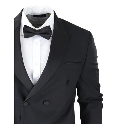 AK-22 - Men's Double Breasted Black Tuxedo Dinner Wedding Suit