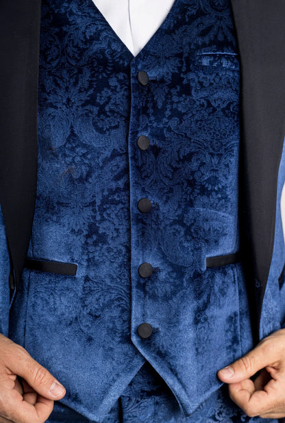 AK-27 - Men's Blue 3 Piece Velvet Wedding Tuxedo Suit