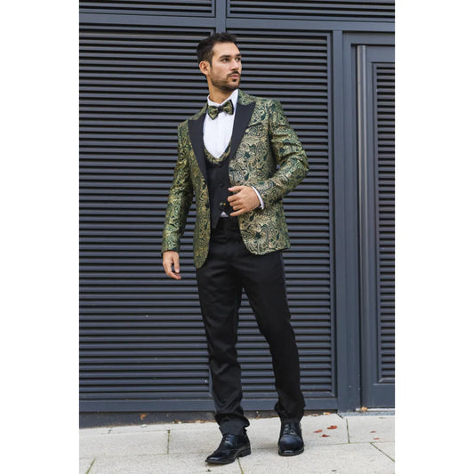 AK-28 - Men's 3 Piece Green Paisley Wedding Suit