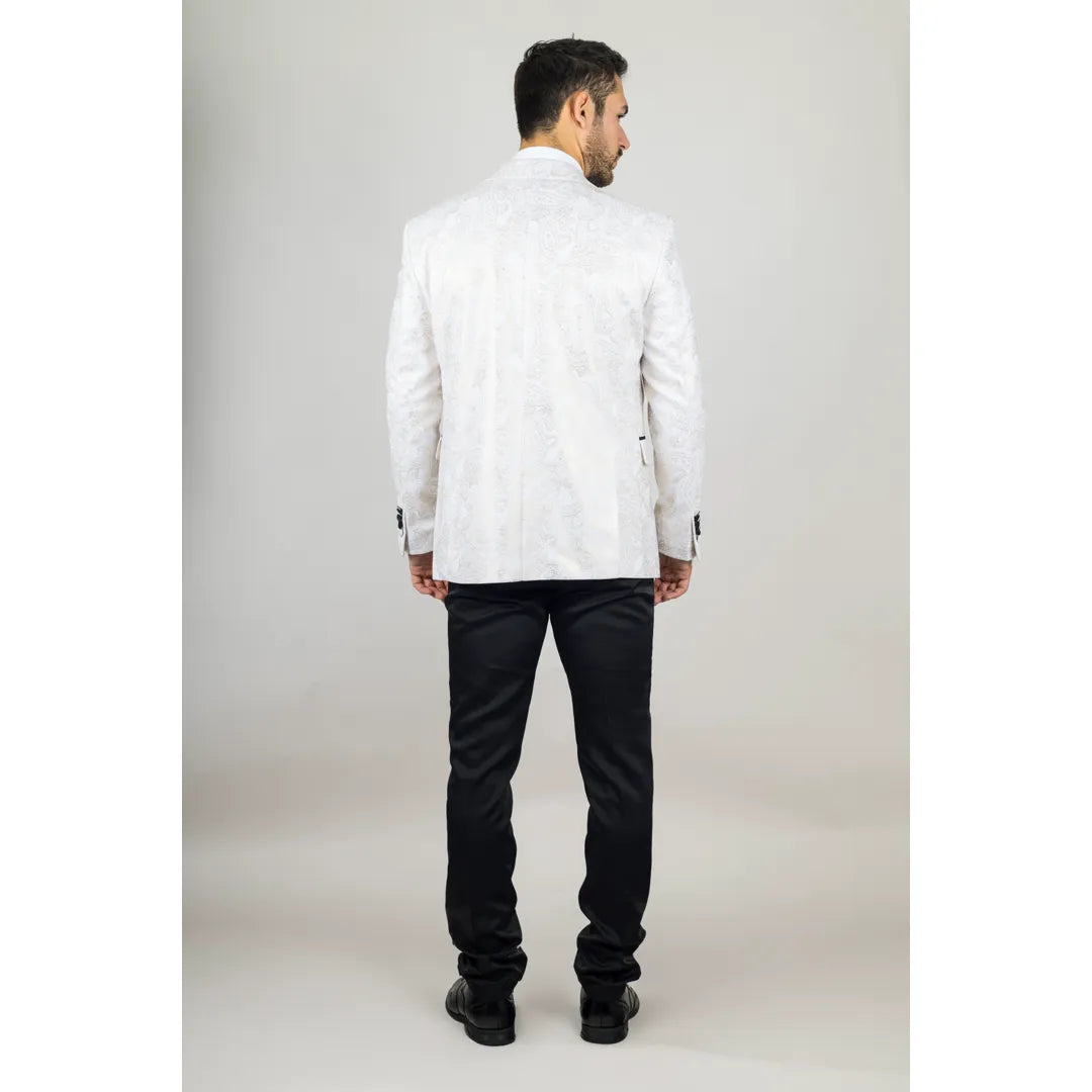 AK-29 - Men's 3 Piece White Paisley Wedding Suit