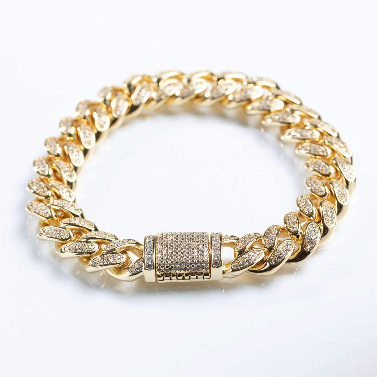 Mens 12mm Iced Miami Cuban Link Bracelet - Gold
