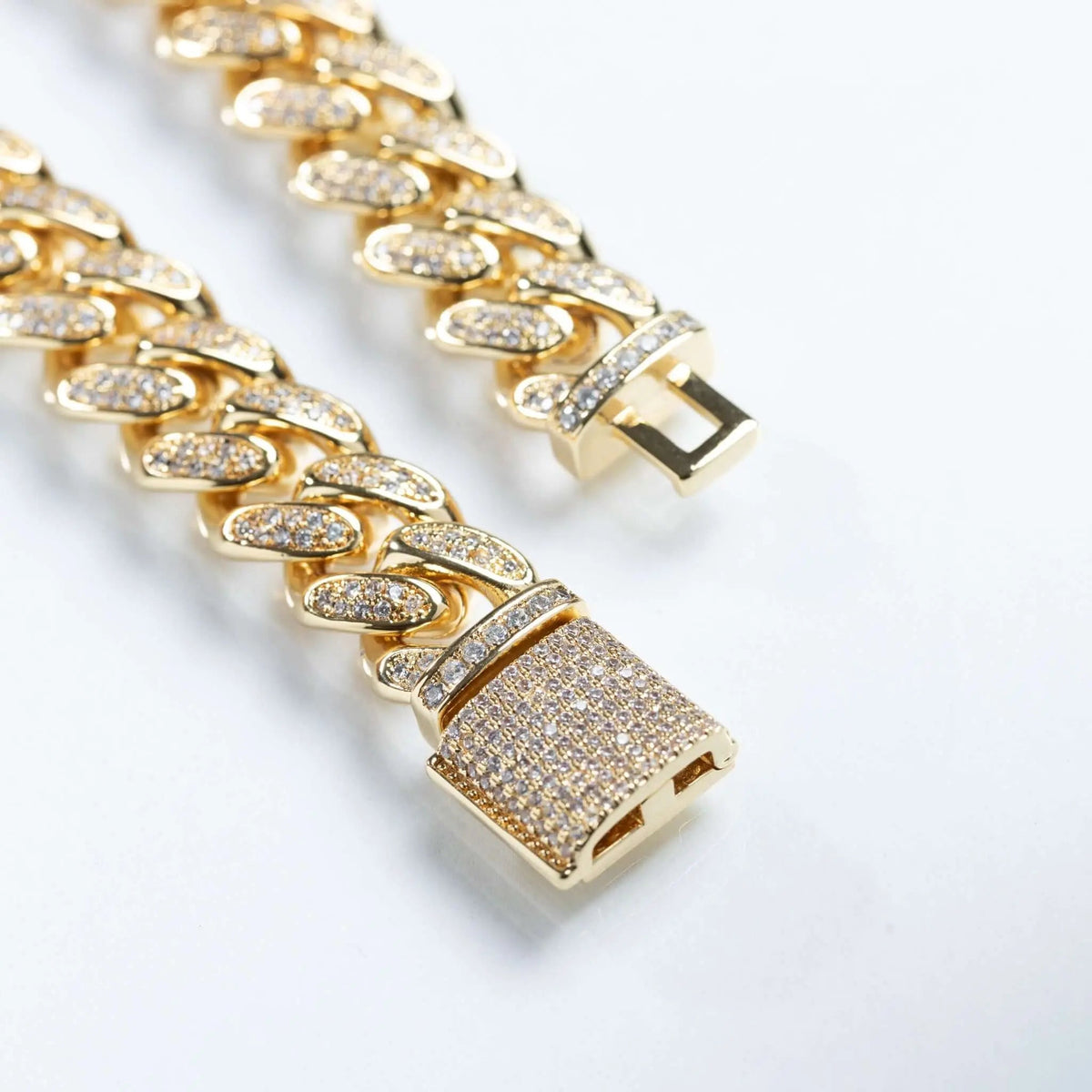 Womens 12mm Iced Miami Cuban Link Bracelet - Gold