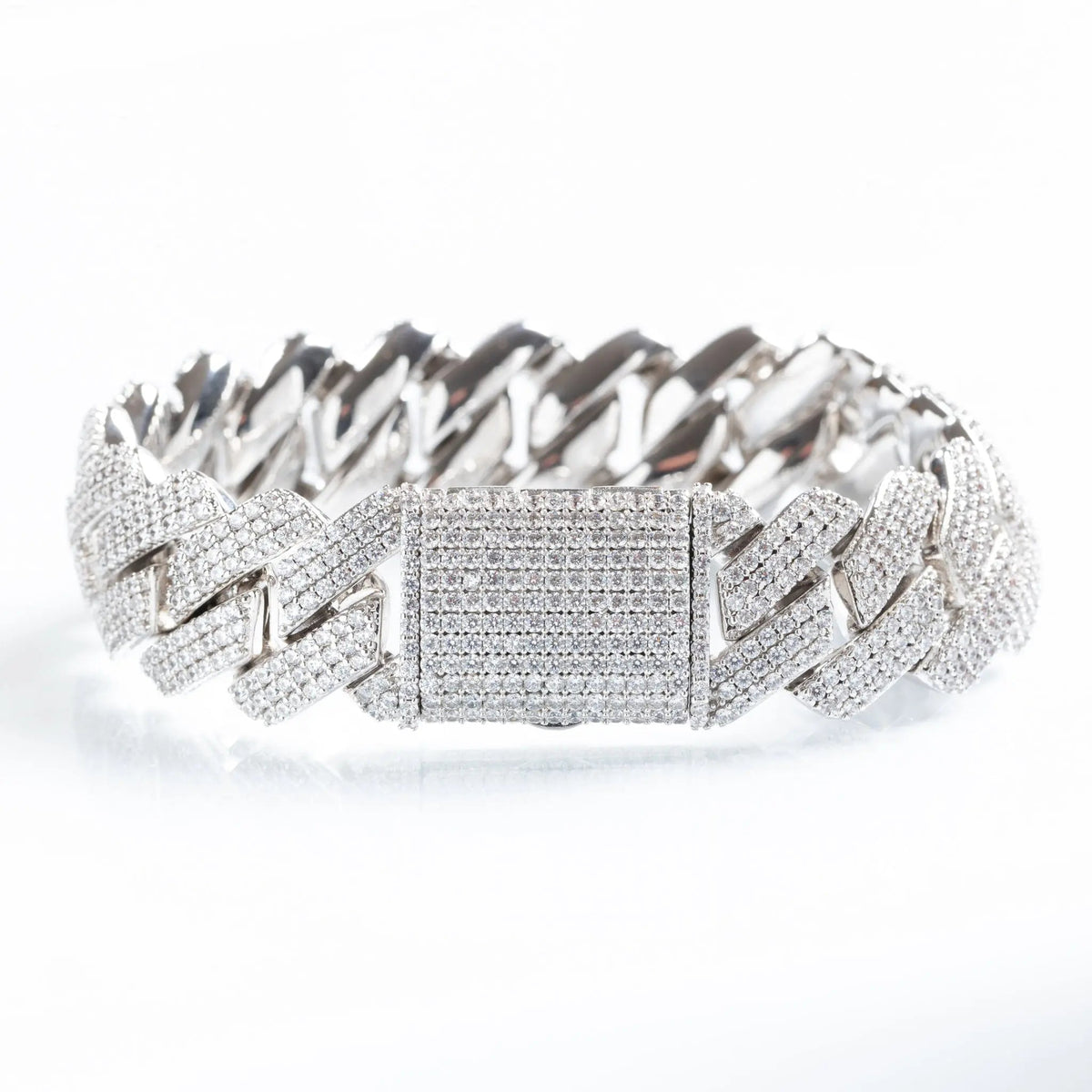 19mm Iced Prong Cuban Link Bracelet - White Gold