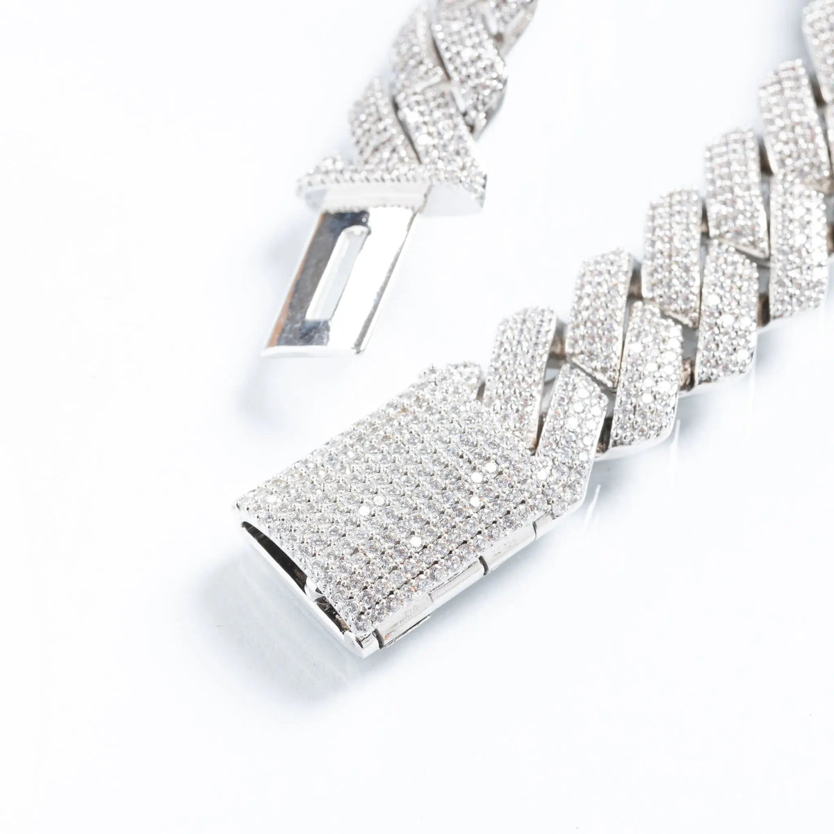 19mm Iced Prong Cuban Link Bracelet - White Gold