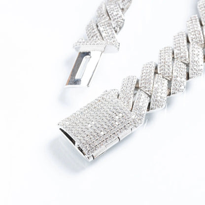 19mm Iced Prong Cuban Link Bracelet - White Gold