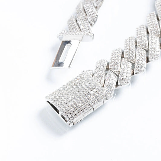 19mm Iced Prong Cuban Link Bracelet - White Gold