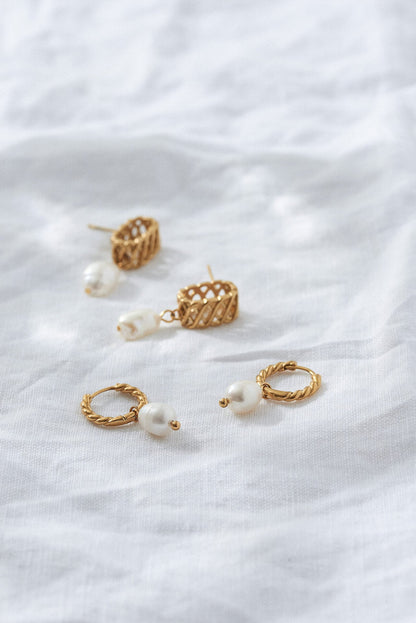 Woven Drop Pearl Earrings