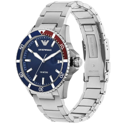Emporio Armani AR11339 Men's Diver Style Silver & Blue Watch