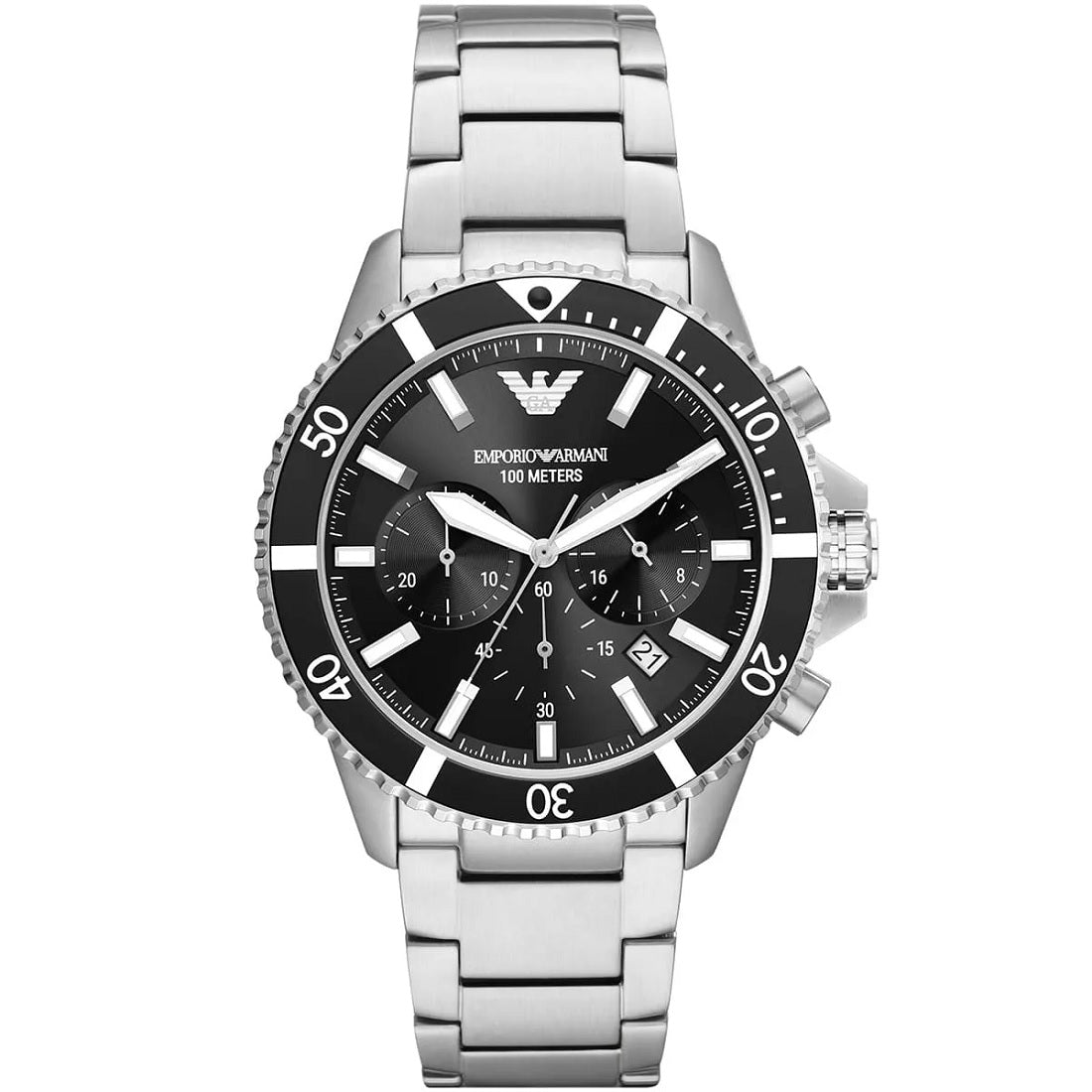 Emporio Armani AR11360 Men's Diver Style Silver & Black Watch