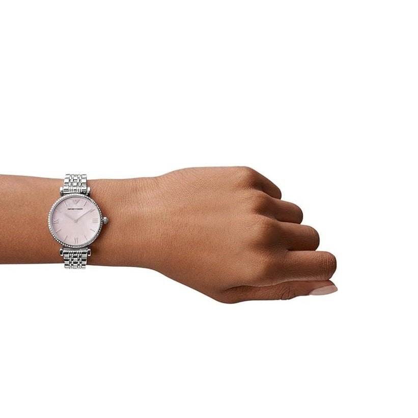 Emporio Armani AR1779 Gianni T-Bar Women's Silver & Pink Watch