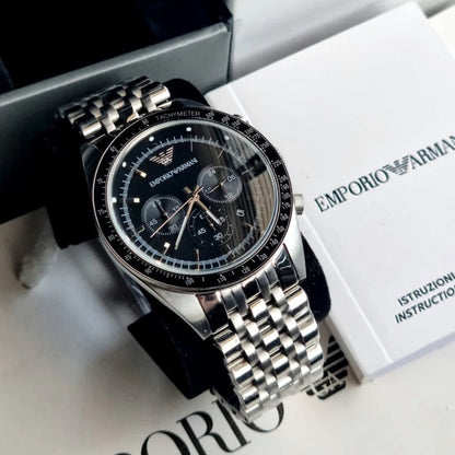 Emporio Armani AR5988 Tazio Men's Silver & Black Chronograph