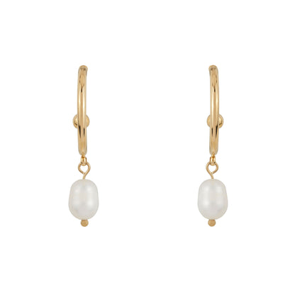 Slim Gold Pearl Hoops