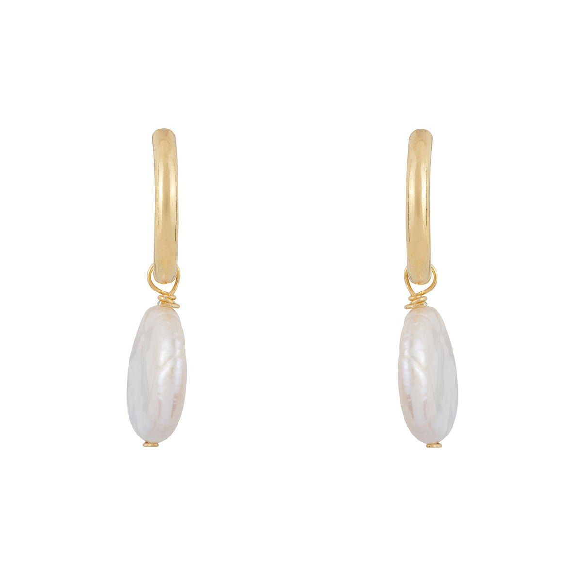 Round Pearl Drop Hoops: Gold