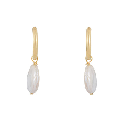 Round Pearl Drop Hoops: Gold
