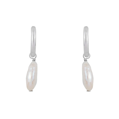 Round Pearl Drop Hoops: Silver