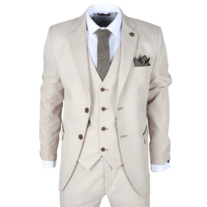IM04 - Men's Beige 3 Piece Tailored Fit Wedding Suit