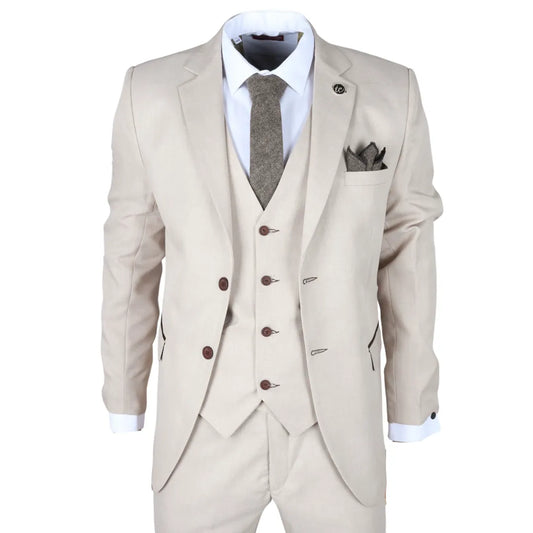 IM04 - Men's Beige 3 Piece Tailored Fit Wedding Suit