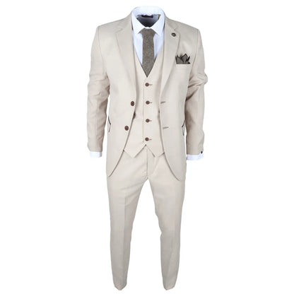 IM04 - Men's Beige 3 Piece Tailored Fit Wedding Suit