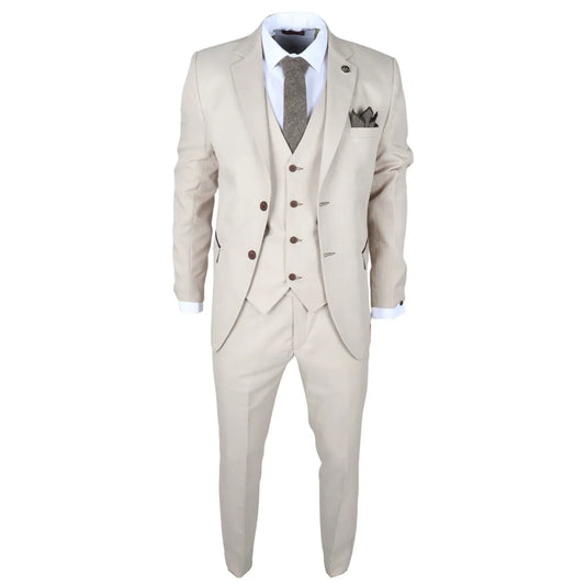 IM04 - Men's Beige 3 Piece Tailored Fit Wedding Suit