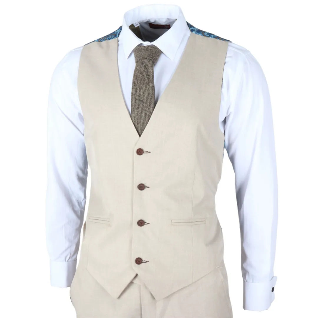 IM04 - Men's Beige 3 Piece Tailored Fit Wedding Suit