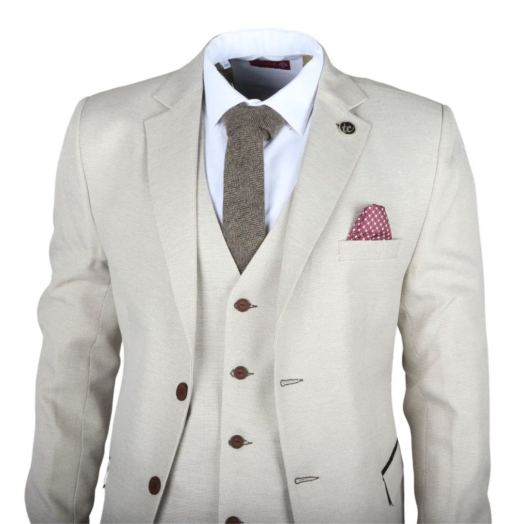 IM05 - Men's 3 Piece Cream Classic Wedding Suit