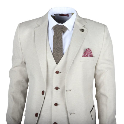 IM05 - Men's 3 Piece Cream Classic Wedding Suit