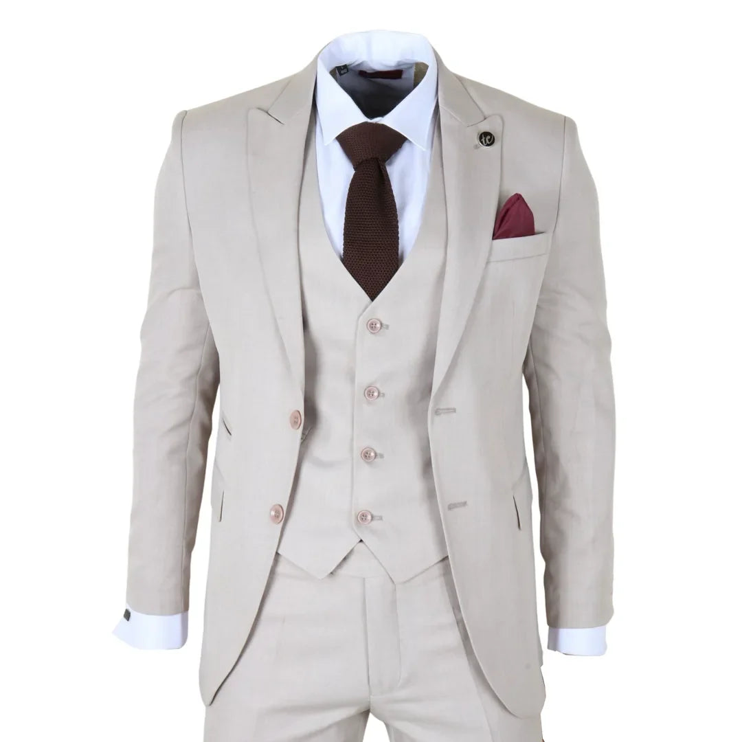 IM1 - Men's Classic Plain Cream 3 Piece Suit