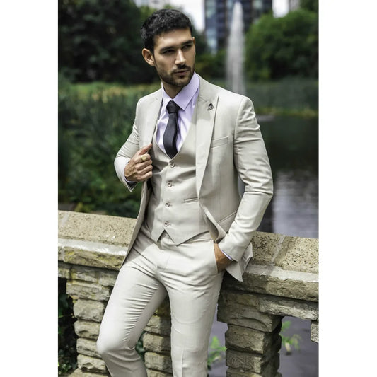 IM1 - Men's Classic Plain Cream 3 Piece Suit
