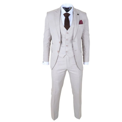 IM1 - Men's Classic Plain Cream 3 Piece Suit