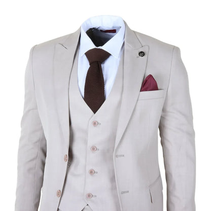 IM1 - Men's Classic Plain Cream 3 Piece Suit