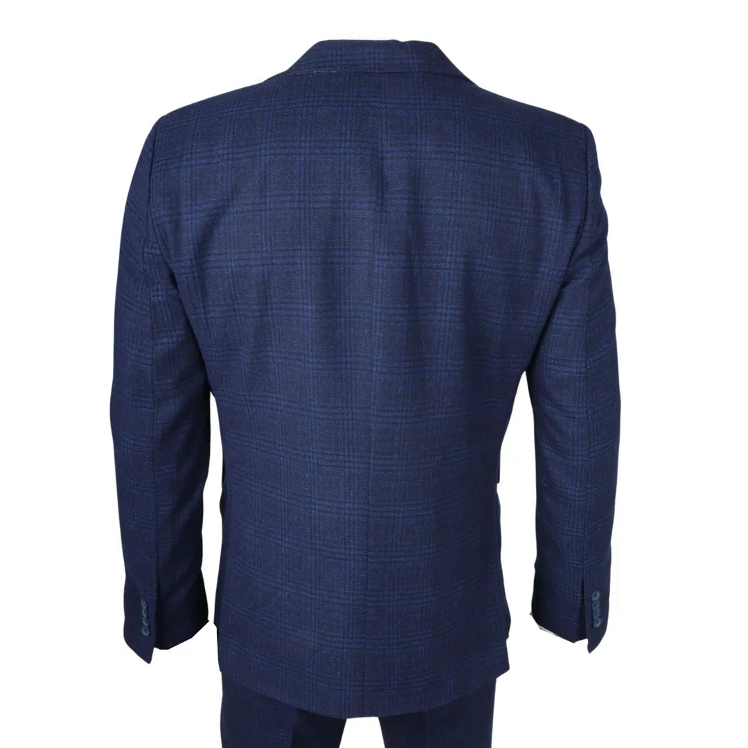 IM10 - Men's 3 Piece Navy Blue Check Suit