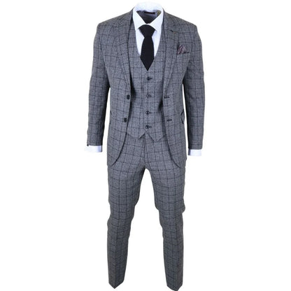 IM11 - Men's Charcoal 3 Piece Tailored Fit Check Suit