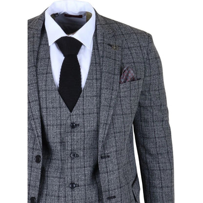 IM11 - Men's Charcoal 3 Piece Tailored Fit Check Suit
