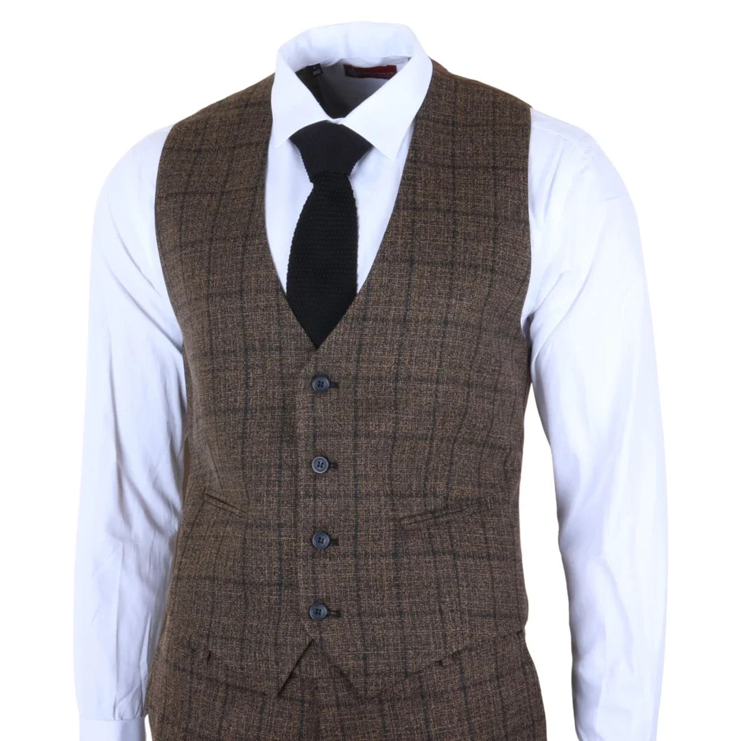 IM11 - Men's Dark Brown 3 Piece Plaid Check Suit