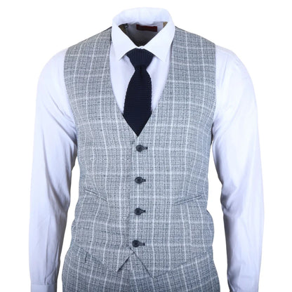 IM11 - Men's Light Blue 3 Piece Plaid Check Suit