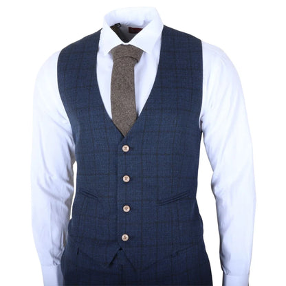 IM11 - Men's Navy 3 Piece Plaid Check Suit