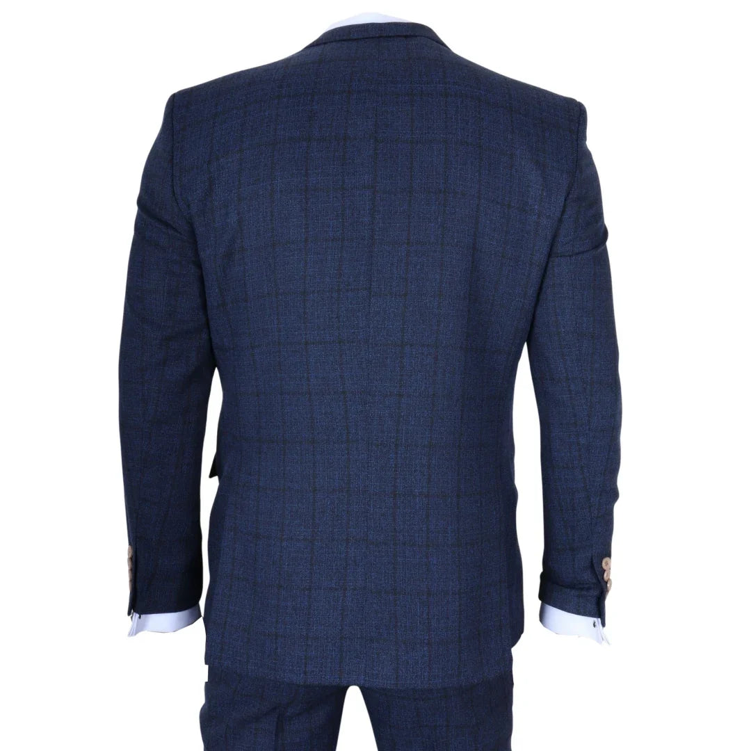 IM11 - Men's Navy 3 Piece Plaid Check Suit