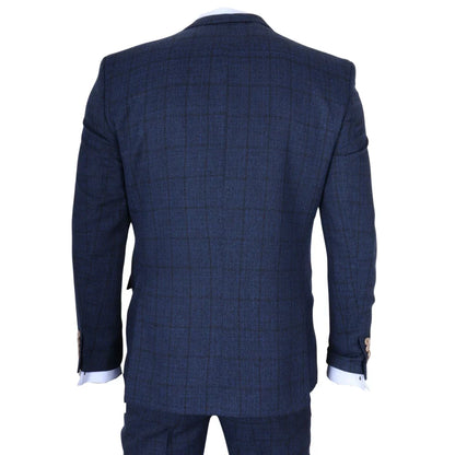 IM11 - Men's Navy 3 Piece Plaid Check Suit