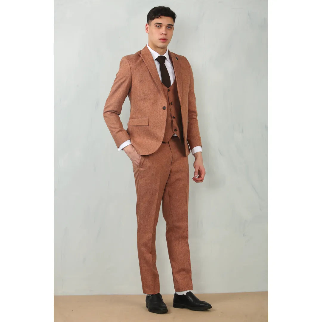 IM200 - Men's Camel Tailored Fit Wedding 3 Piece Suit
