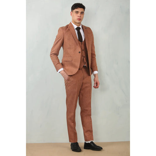 IM200 - Men's Camel Tailored Fit Wedding 3 Piece Suit