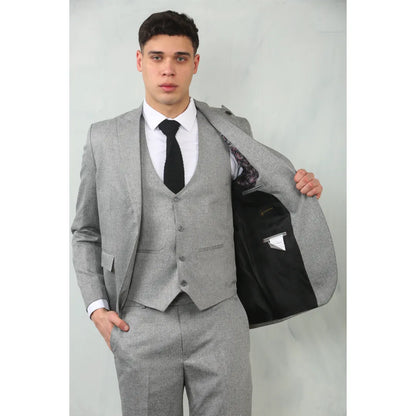 IM200 - Men's Grey Tailored Fit Wedding 3 Piece Suit