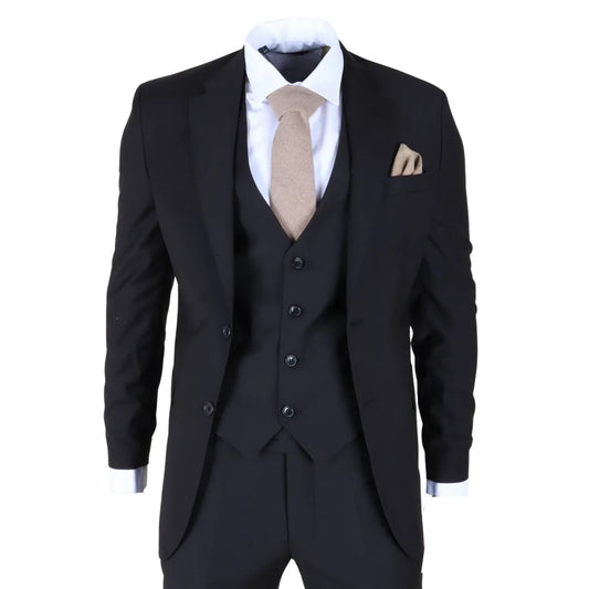 IM30 - Men's Black 3 Piece Stitch Lapel Formal Suit